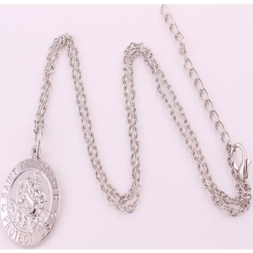 Drop Shipping rhodium plated zinc studded with SAINT CHRISTOPHER PROTECET US pendant wheat chain necklace