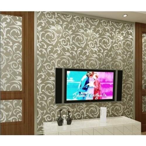 Q QIHANG High-grade Flocking Damasco Wallpaper Roll Khaki Color 0.53m*6.2m=3.28m2