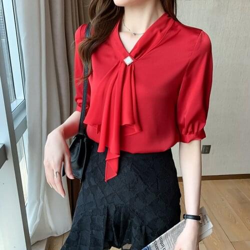 Chiffon short-sleeved shirt womens summer thin section 2021 new streamer sleeves white shirt occupation