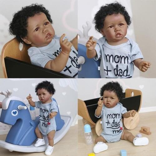 Silicone Reborn Dolls Boy 55cm Silicone Full Body Black Hair Lifelike Fashion Reborn Skin Doll Childrens Girl Gifts Fiber C3H6