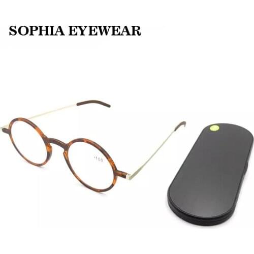 Sophia Anti-blue Light Ray Reading Glasses Round Frame Protable Pocket Presbyopia Eyewear With Magnetic Case Eyeglasses Gafas +3
