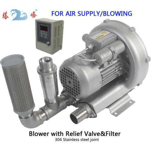 370 Watt triphase vacuum pump industrial Side Channel Ring Blower with Relief Valve and filter VFD stepless air flow control