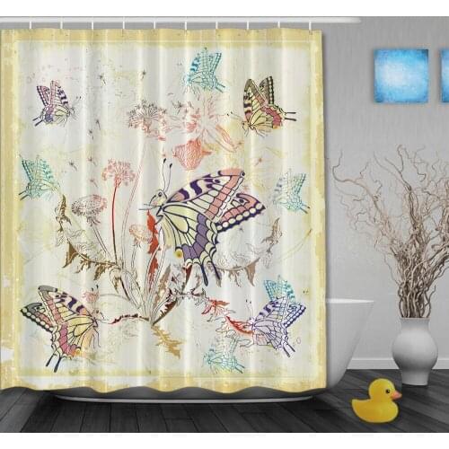 Spring View Butterflies Dancing Around The Dandelion Waterproof Fabric High Quality Custom Bathroom Curtain With Hooks