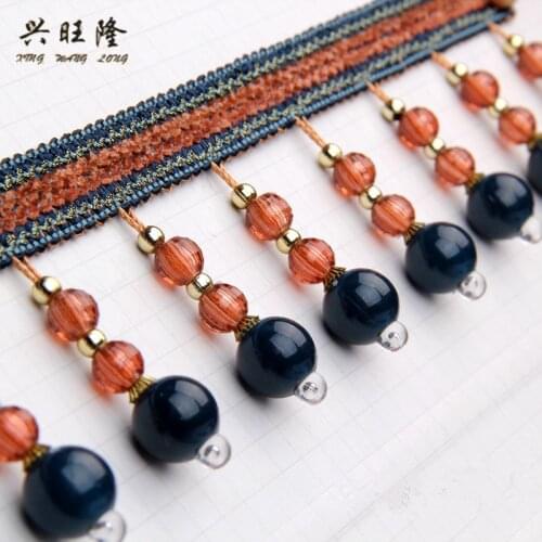 XWL 12M/lot Beads Curtain Lace Trim Tassel Fringe Edge Decor DIY Sewing Sofa Stage Decorative Lace Ribbon Curtain Accessories
