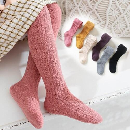 1-8T Kid Girl Tights Baby Stockings Autumn Baby Tights Winter Warm Child Pantyhose Cotton Pants Candy Color Cute Girls Trouser