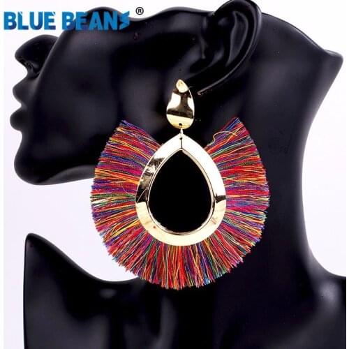 Tassel earrings bohemian statement luxury long earring handmade gifts for women geometric fringe fashion drop christmas big star