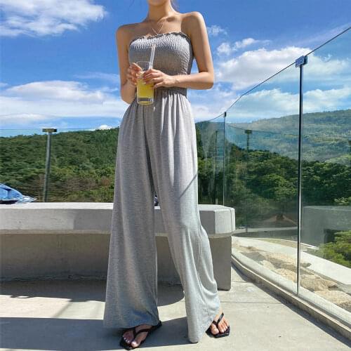 Off Shoulder Removable Strap Tube Top One-Piece Rompers Women Wide-Legged Long Pants Casual Sexy Chic Summer Sundresses 2021 New