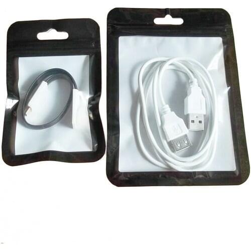 100pcs Black/ White Framed Clear Front Mylar Zip Lock Bags g For Phone Accessories USB cable Hang Hole Ziplock Packaging Bas