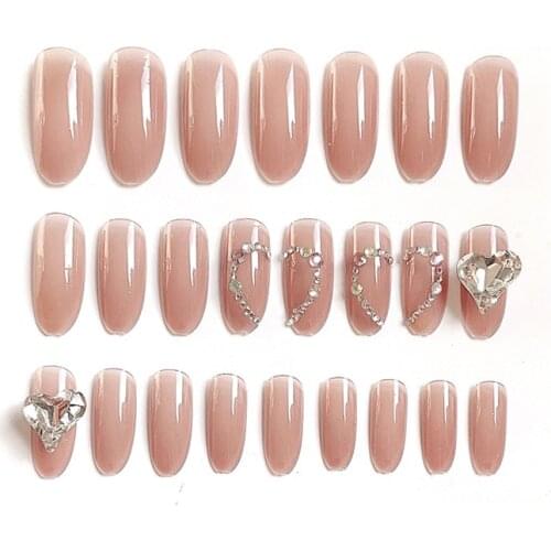 24pcs Peach Love Wear Long Paragraph Fashion Manicure Patch False Nails Save Time Wearable Nail Patch MH88