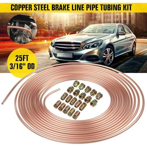 25ft 7.62m Roll Tube Coil of 3/16" OD Copper Nickel Brake Pipe Hose Line Piping Tube Anti-rust With 20PCS Male Female Nuts