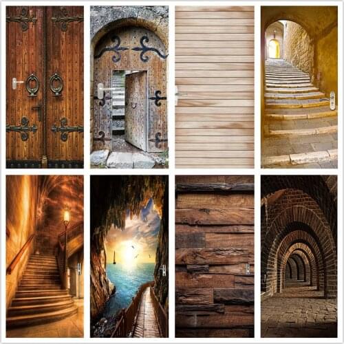 3D Door Sticker Wood Adhesive Waterproof Wallpaper for Doors Living Room Bedroom Poster DIY Mural Decals Home Decor deursticker