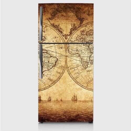 3D Fridge Sticker Ancient Map Refrigerator Dishwasher Door Cover Kitchen Home Decoration Accessories Modern 3d Wall Stickers