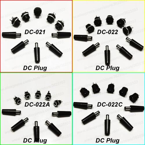5Couples DC Connector With Screw Nut DIY Female+Male 5.5 x 2.1mm DC Power Socket DC Jack pin2.0 DC-021/022/022A/022C