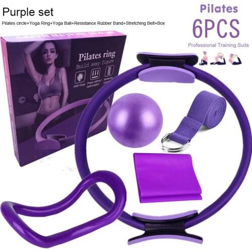 6PCS Workout Fitness Training Resistance Support Tool Stretch Band Gym Pilates Circle Yoga Ball Magic Ring Exercise Equipment