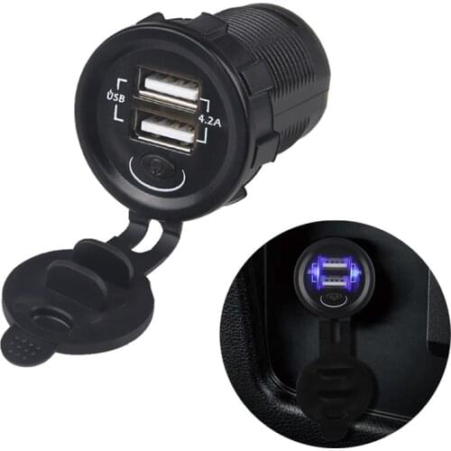 5V 2.1A With Independent On/Off Blue Car Charger 12-24V For Car Truck Motorbike Boat Marine 2.1a Charging For iphone Phone