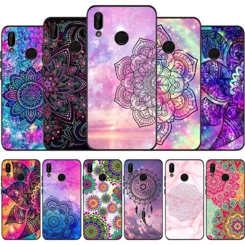 Mandala flower black soft Phone Case for huawei P40 P30 P20 P10 Pro lite P9 Lite nova 4E 6SE Psmart 2019 Y6 9 Prime