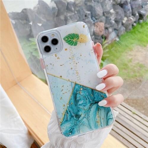 Luxurious Epoxy Gold Leaf Geometric Marble Phone Case For iPhone 11 Pro XS MAX XR 7 8 Plus SE20 Soft ShockProof Back Cover Coque