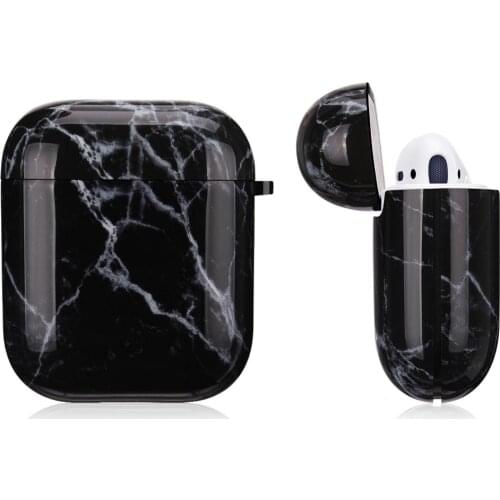Netarlier New Wireless Bluetooth Earphone Case For Apple AirPods 1 2 Fashion Black Marble Glossy Soft IMD Cover With Hanger Hook