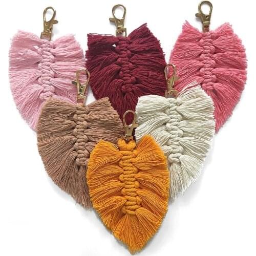 Cpop Macrame Hand-Woven Peach Heart Macrame Cotton String Fringed Key Chain Bags Pendant Creative Tassel Keychain Accessories
