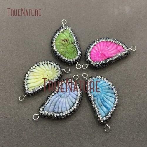 5Pcs White Gunblack Rhinestone Pave Silver Plated Conch Double Bail Pendant Agates Connector Outlet Approx 30x19mm PC168