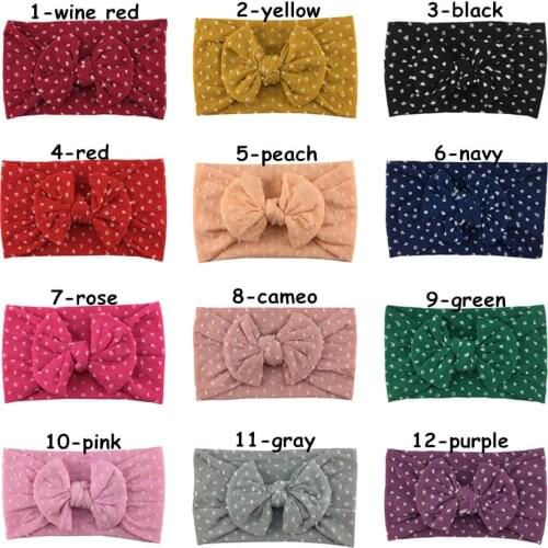 20pcs/lot Polka Dot Elastic Headband with Hair Bow Soft Nylon Headband Ear Turban Girl Lovely Headwear