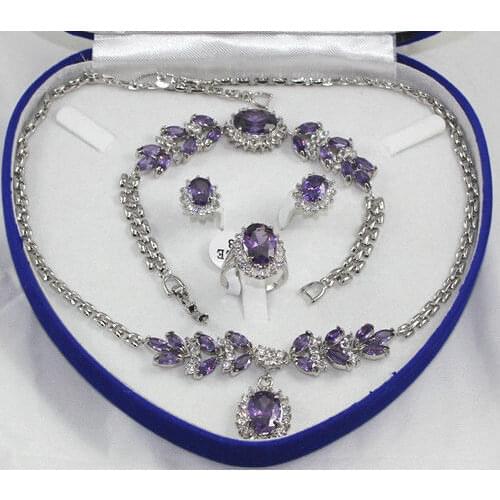 Hot sell new - red blue zircon beaded flower necklace bracelet earring ring set