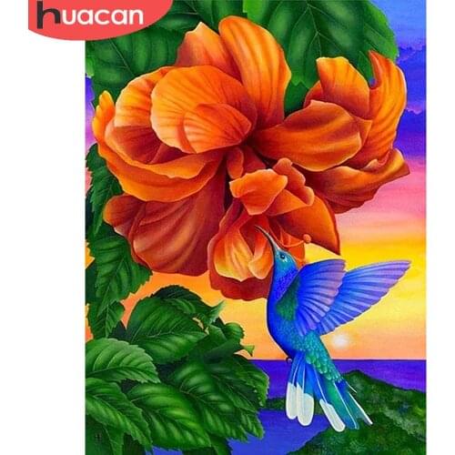 HUACAN Diamond Painting Kit Flower Plant Wall Stickers Embroidery Mosaic Humming Bird Floral Diamond Art