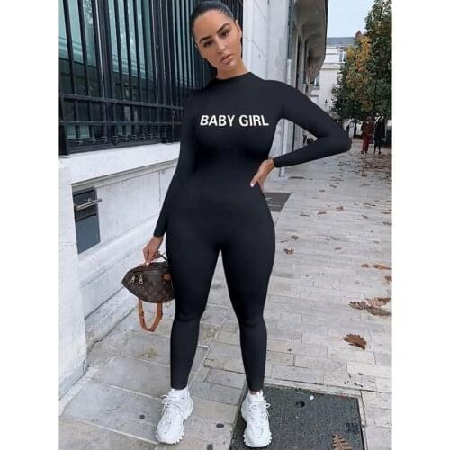 Kayotuas Women Jumpsuit New Style Sports Romper Long Sleeve Autumn Fall Elastic Waist Letter Printed Gym Running Streetwear