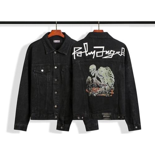 Palm Angels 22SS Letter Logo Men Women Unisex Lovers Couple Skeleton Style Fashion Casual Long sleeve Denim Jacket Coat