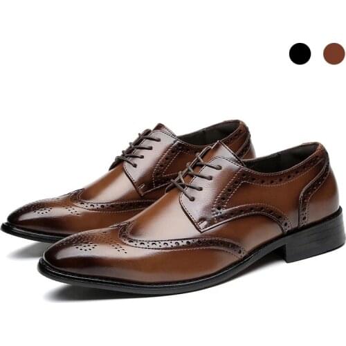 Derby Bridegroom Dress Office Best Men Black Shoes Checkered Genuine Leather Original Business Designer Shoes