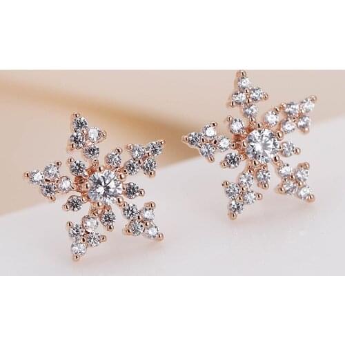 DE153 Fashion Delicacy Elegant 4A Zircon Snowflake Ear Stud GIRLS Gift Party Banquet WOMENS Jewelry Earrings 2021