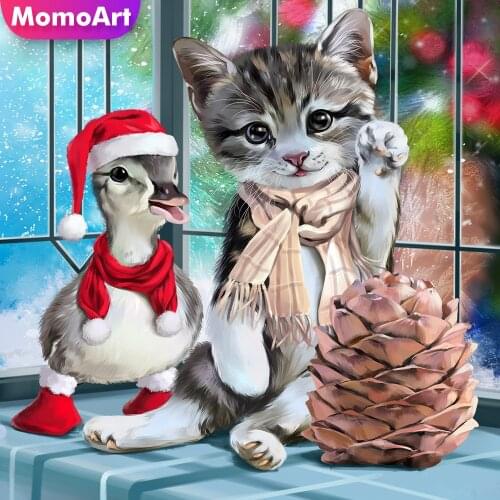 MomoArt Diamond Embroidery Duck Animal Picture Rhinestone Diamond Mosaic Cat Full Drill Square Painting Christmas Handmade Gift