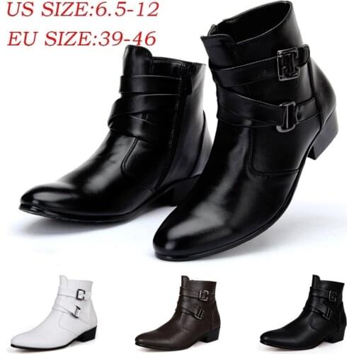 Men Fashion Pointed Toe Leather Shoes British Style Ankle Boots