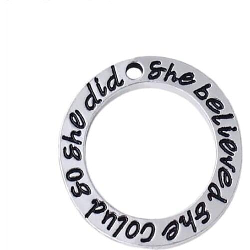 Custom Accept She Believed She Could So She Did Message Circle Charm Round Names Metal Craft Pendant