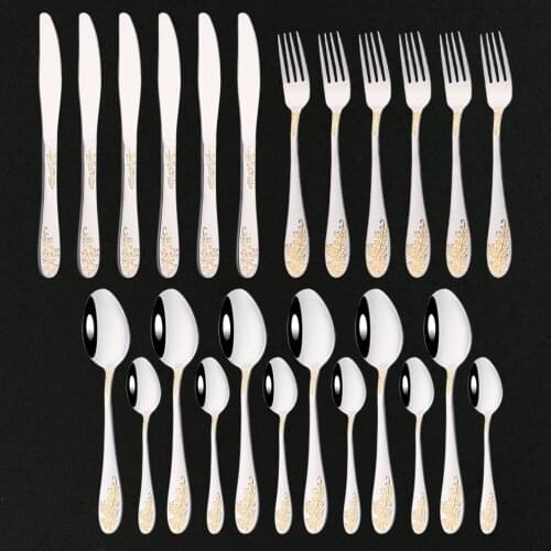 New Gold Stainless Steel Dinnerware Set Flatware Royal Cutlery Spoon Fork Knife Western Silverware Tableware Set Service for 6