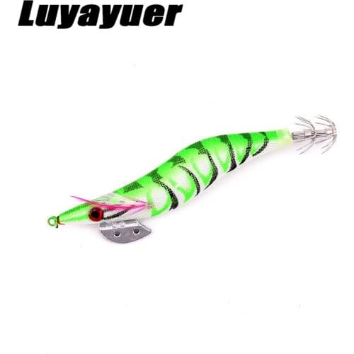 Outdoor Luminous Squid Hook Bait Wood Shrimp Lure Squid Jigs Saltwater 3D Eyes Freshwater Hard 3# Hook