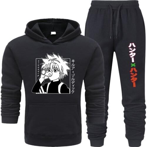 New Two Pieces Hoodie Hunter X Hunter Hooded Men Casual Cotton Fall / Winter Warm Sweatshirts Mens Casual Tracksuit Costume