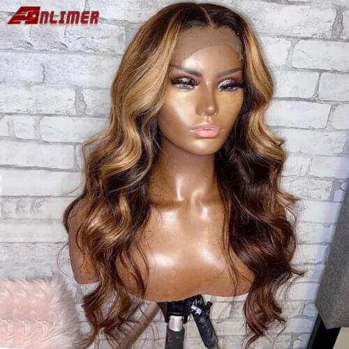 Highlight Body Wave 13x4 Lace Front Human Hair Wigs Pre-Plucked Glueless Brazilian 180% Density 8-24'' 4x4 Lace Closure Wigs