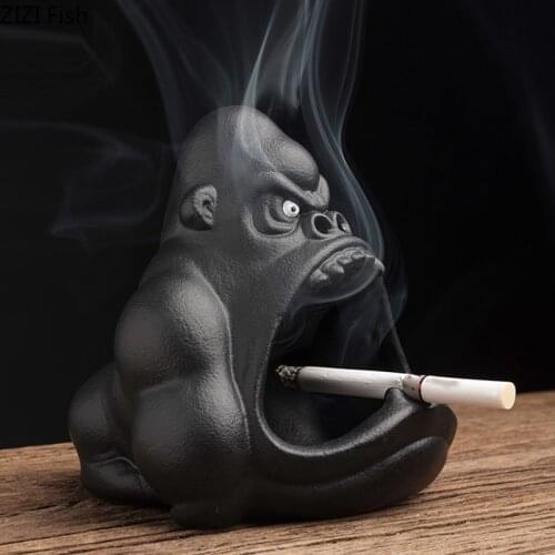 Practical Ceramic Cartoon Animal Ashtray Orangutan Anti-Ash Car Large Capacity Ashtray Living Room Office Decoration Gift