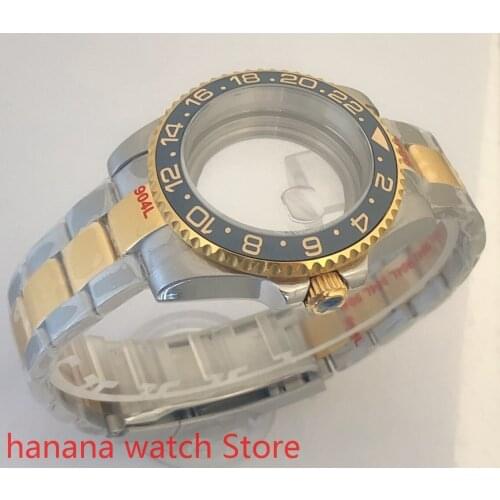 Transparent back cover 904L stainless steel gold strap bracelet 40mm sapphire glass ETA NH36 MH35 cases yellow blue bezel