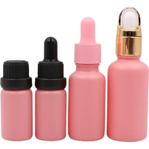 Empty 10/20/30ML Glass Dropper Bottle Vials With Pipette Pink Frosted Cosmetic Perfume Refillable Essential Oil Dropper Bottles