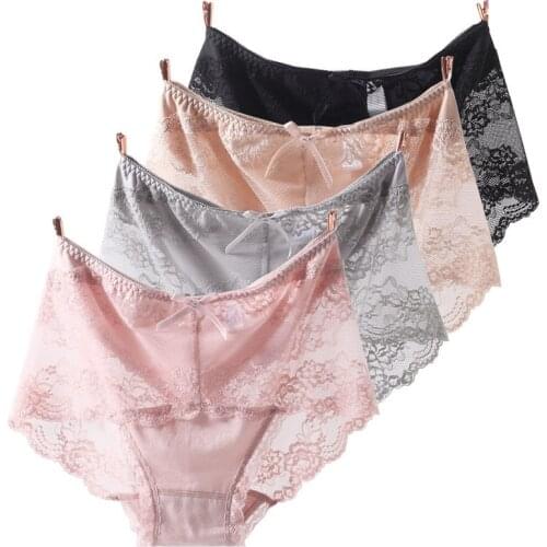 Sexy Lace Women Panties Transparent Middle Waist Charm Briefs Luxurious Briefs Seamless Underwear Breathable Lingerie