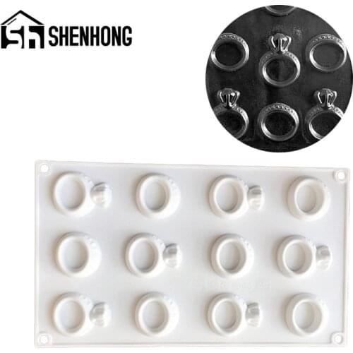 SHENHONG Diamond Ring 12 Cavity Silicone Cake Mold French Dessert Tray Pastry Decorating Mould Chocolate Mousse Baking Tool