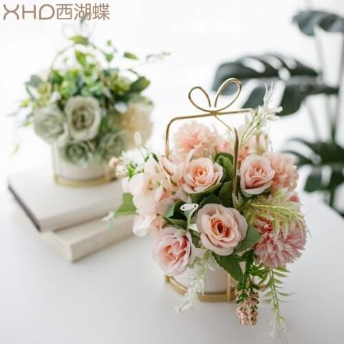 Ins Nordic simulation simulation plants potted flowers suit ceramic vase golden roses home decoration