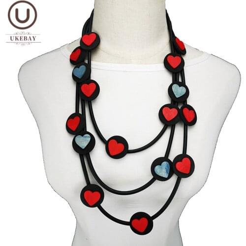 UKEBAY New Heart Sweater Chains Red Blue Heart Pendant Necklaces Handmade Desinger Luxury Necklace Classic Accessories Jewelry