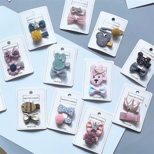 10set/lot Children Girls Cartoon Star Bow Princess Hair Clips Hair Accessories Lace Flower Kids Barrette Hairpins