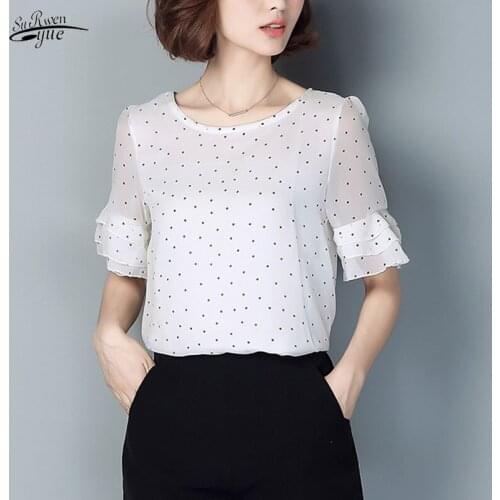 New Short Sleeve Shirt Plus Size 5xl Casual Summer Chiffon Tops Elegant Women Blouses Polka Dot Blouse Female Clothing 4010