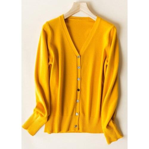 AECU Women Knitted Cardigan Sweater Solid Autumn Casual V-Neck Jiacket Long Sleeve Crochet Knit Coat Female Top For Women