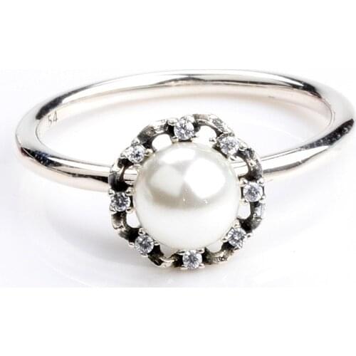 Bewill Hot 100% 925 Sterling Silver Pearl Shiny Fashion Retro Dazzling Ring For Women Fashion Original Jewelry Gift