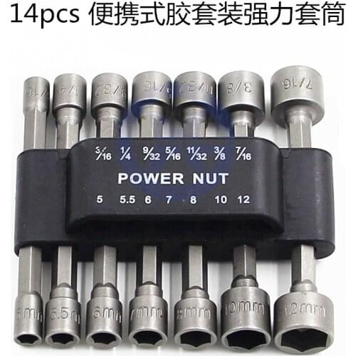 14pcs Powerful Socket Wrench Hex Handle Screw Pneumatic Wind Batch Head Tsui Electric Screwdriver Head Slip